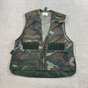 Duck Bay Hunting Vest Mens Medium Green Camo Shell Loops Game Bag Zip Utility